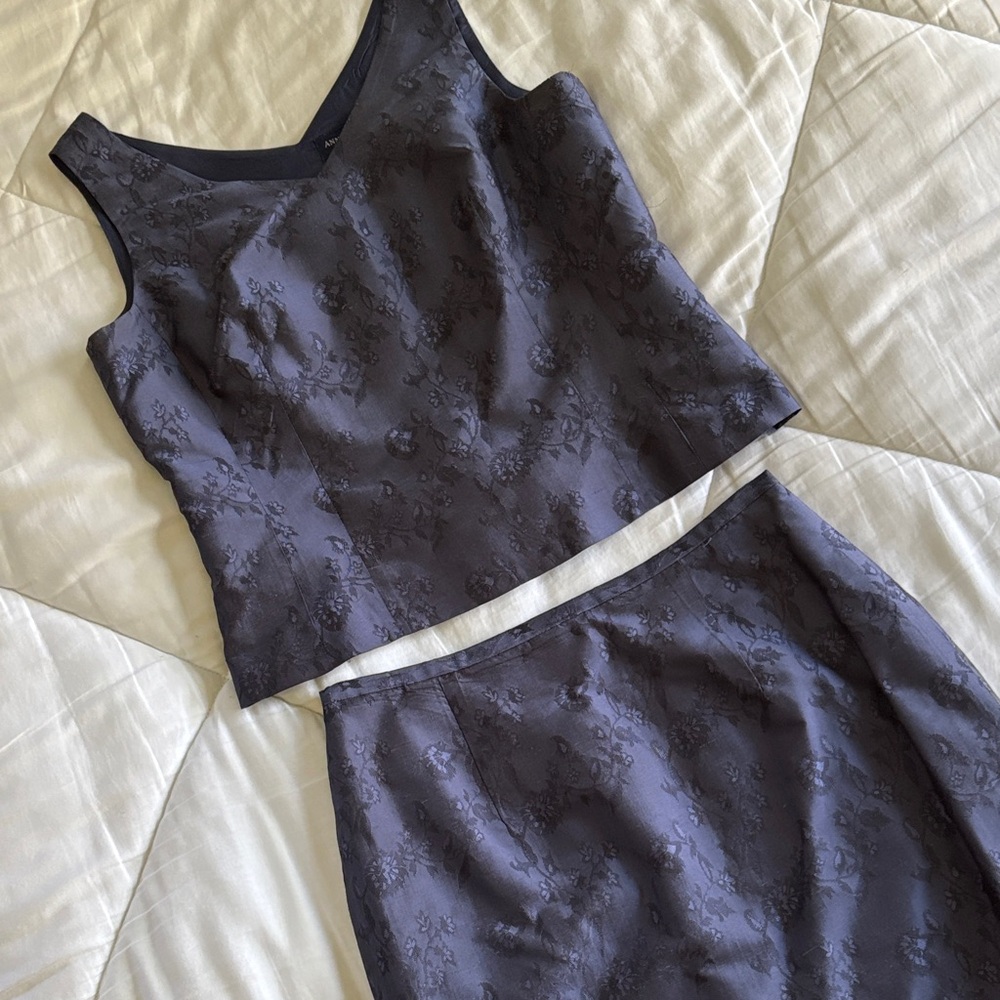 Ann Taylor Two-Piece Mini Dress Set in Dark Navy Jacquard
